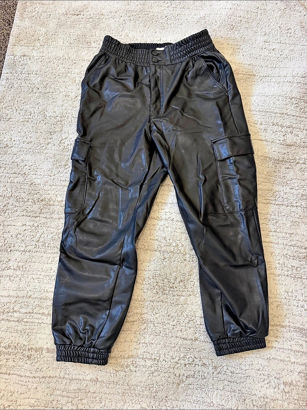 Abercrombie & Fitch Faux Leather Cargo Jogger Pants - Black